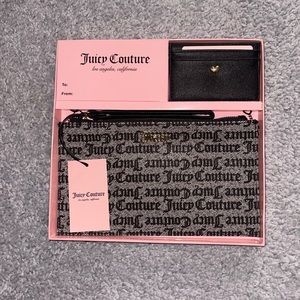 Juicy Couture Black Beige Wristlet and Card Case Set